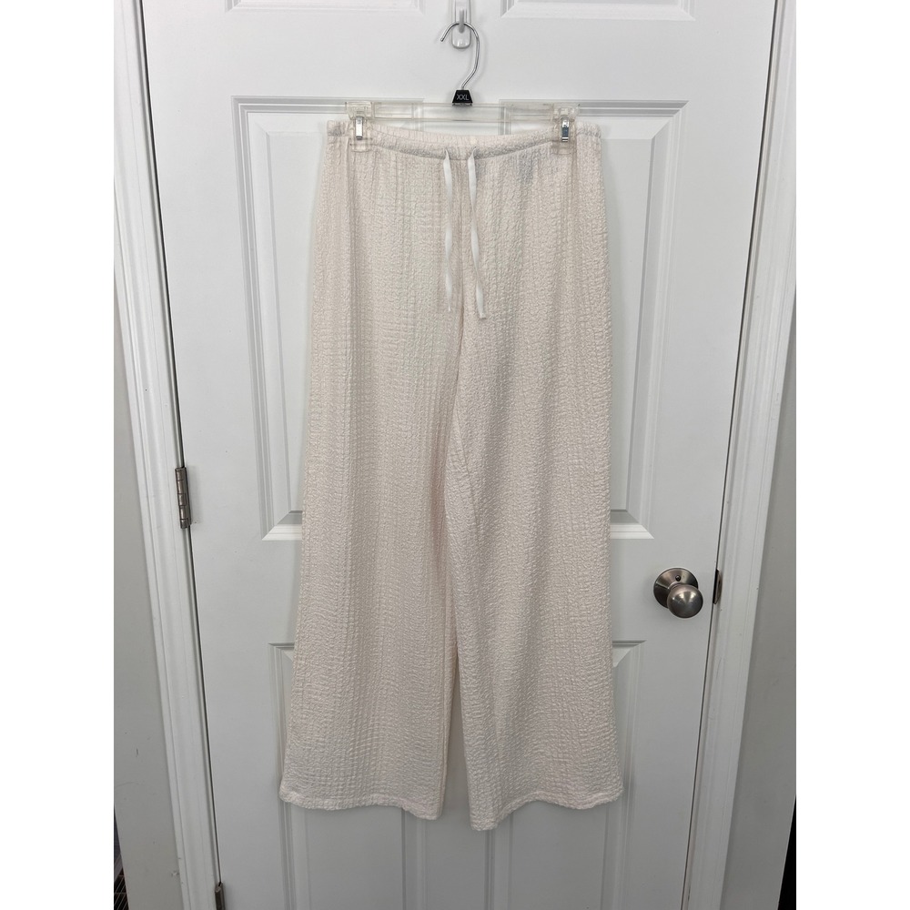 H&M Divided Womens Cream Textured Wide Leg Drawstring Pantsโ Small 1259463-1